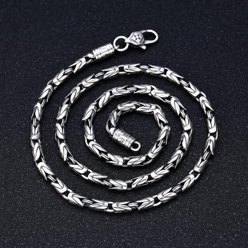 New Fashion S925 Silver Necklace for Men Retro 6MM Thick Six-Character Mantra Trendy Personality Jewelry