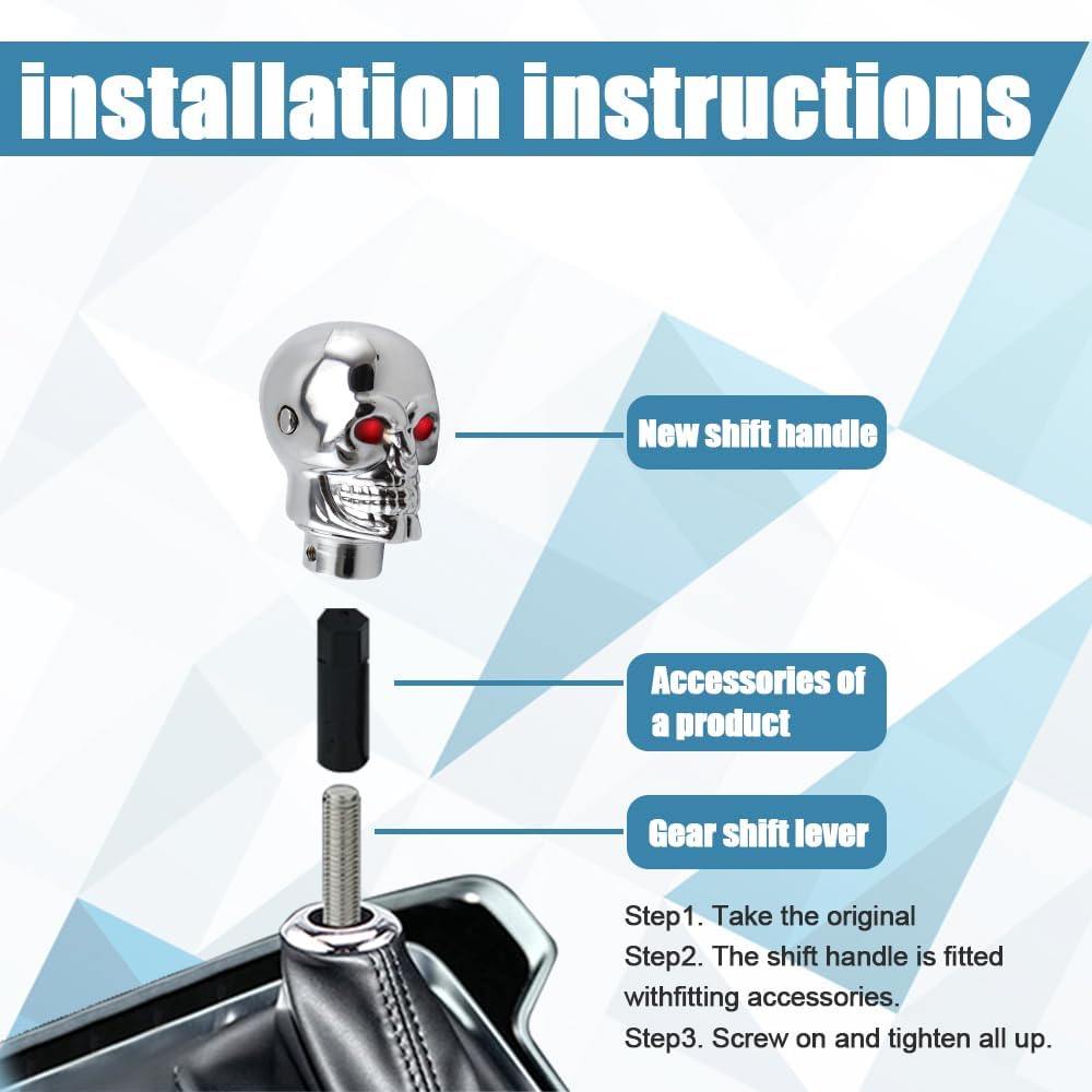 ASUBHA Skull Shifter Knob, Personalized Skull Shifter Head With Adjustable LED Double Eyelet Decorations, Gear Knob Head Universal Car Interior