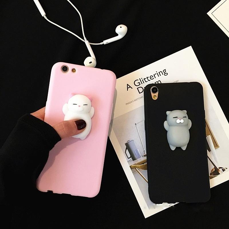 Zachte Leuke 3D Cartoon Kat Stressverlichter Siliconen TPU Cover Case voor 6/6S/7/Plus Telefoonhoesjes