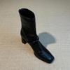 Cowhide Version~ Square Head High Heel Thin Boots Women's Thick Heel Retro Rear Zipper Leather Short Boots Elastic Fashion Boots