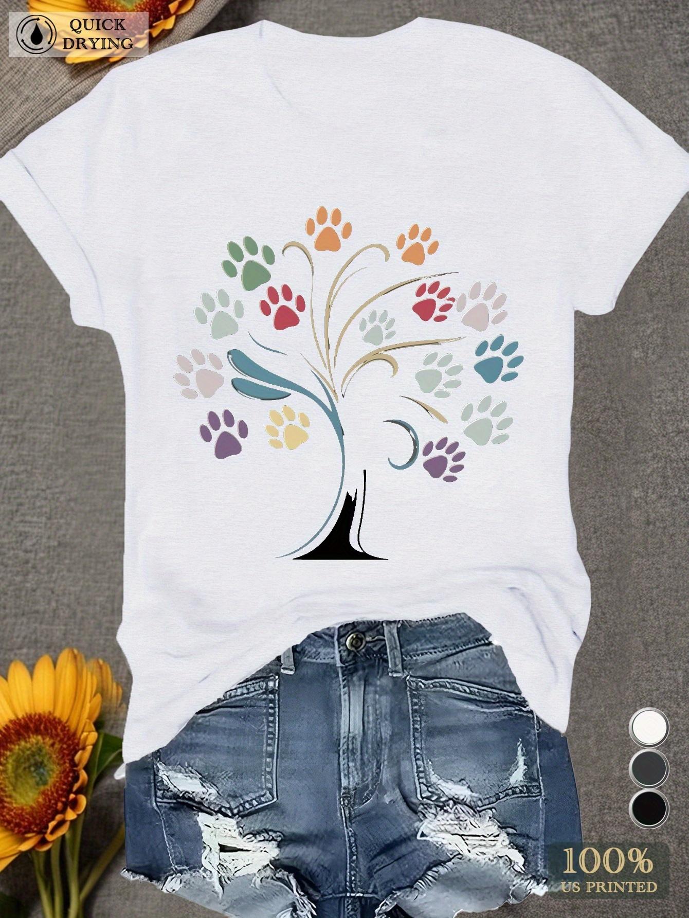 

Women s Short Sleeve T-Shirt Paw Print Tree Sports with short sleeves and spring and summer fashion Women s tops T-shirts S