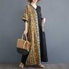 Summer Cotton and Linen Printed Contrasting Dress, Women's Casual Dress