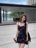 Low-Neck Off-Shoulder Slim-Fit Printed Camisole Dress, Waist-Cinching, Hip-Hugging, Summer Style for Women