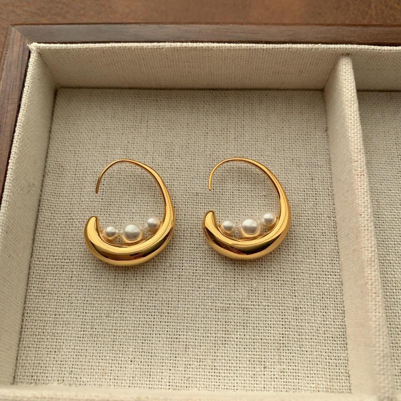 Simple Crescent Moon Pearl Earrings, Ear Hooks, French Light Luxury Fashion Niche Personality Unique Minimalist Style High-End Earrings
