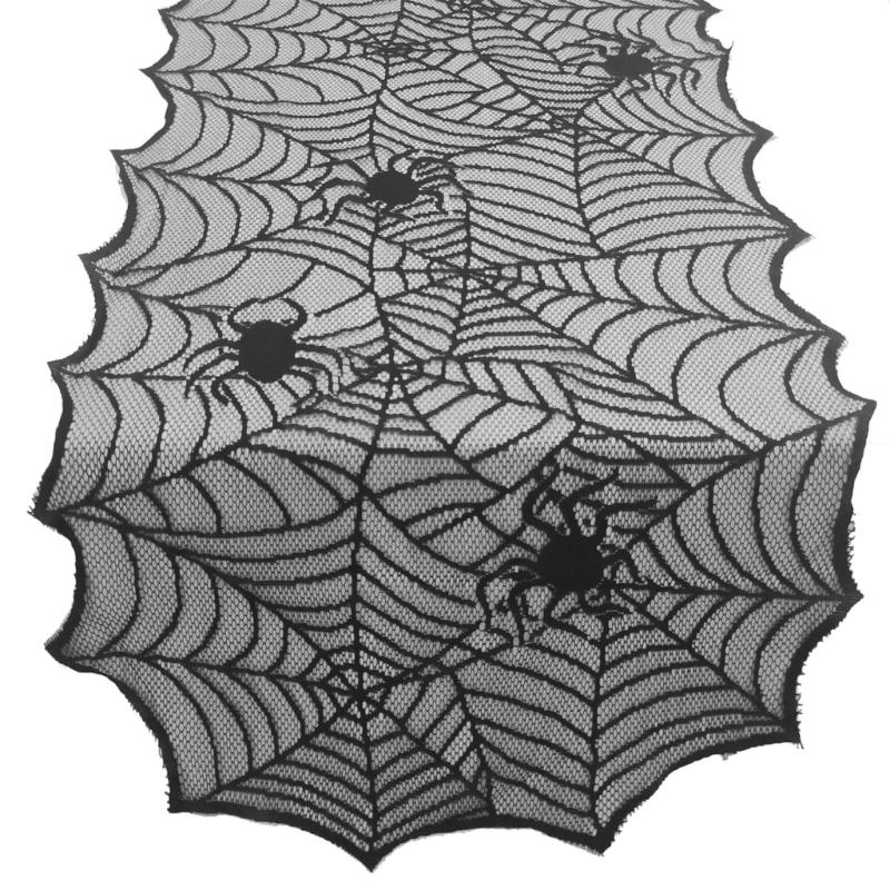 Spooky Halloween Party Decoration Black Lace Spiderweb Table Runner for Festival Atmospheres Tablecloth Decors