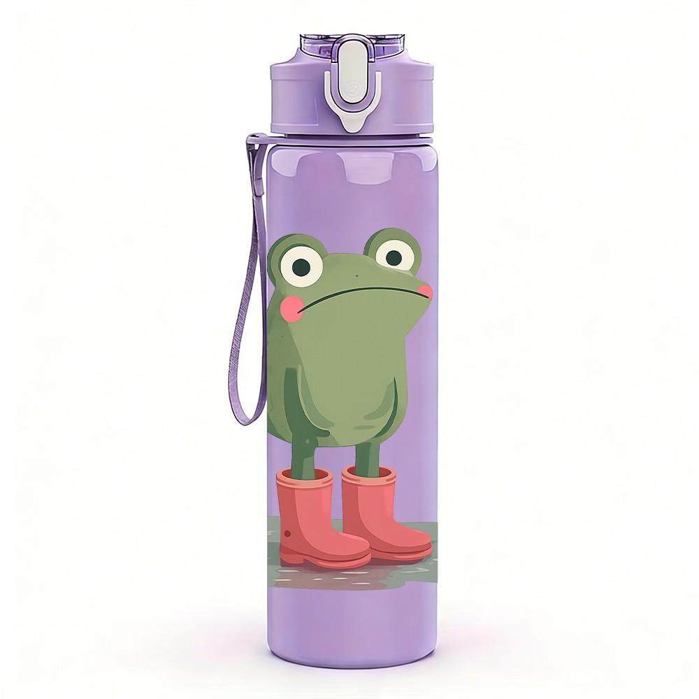 1PC Rain Boots Green Frog 750ml Color Plastic Sports Water Bottle Leakproof Flip Straw Lid Suitable for Sports Office Home Use