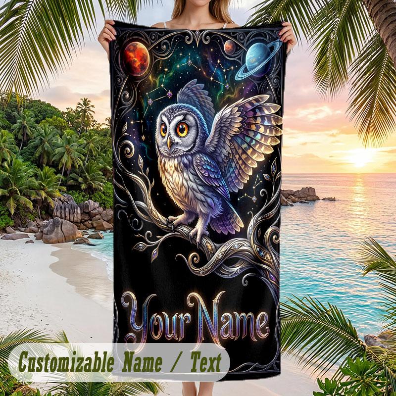 Cosmic Moon Mandala Art Theme Quick Dry Beach Towel Custom Name Text Print Large Sand Resistant Towel Beach Vacation