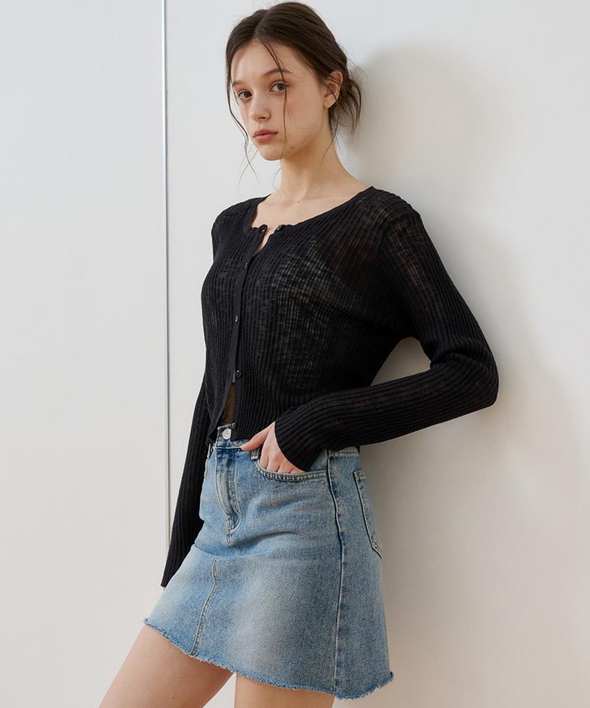 Bibyseob See-Through Crop Cardigan Black [T52]