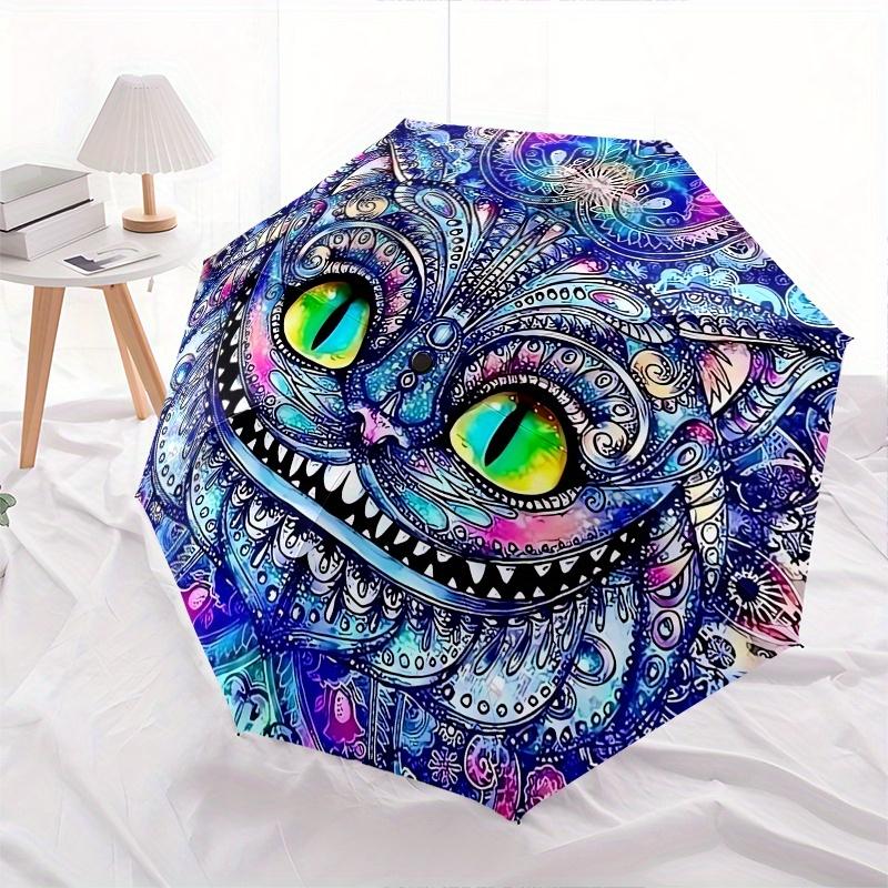 Disney Cheshire Cat Manual Opening and Closing Umbrella - 25-Rib Reinforced Folding Design, Lightweight