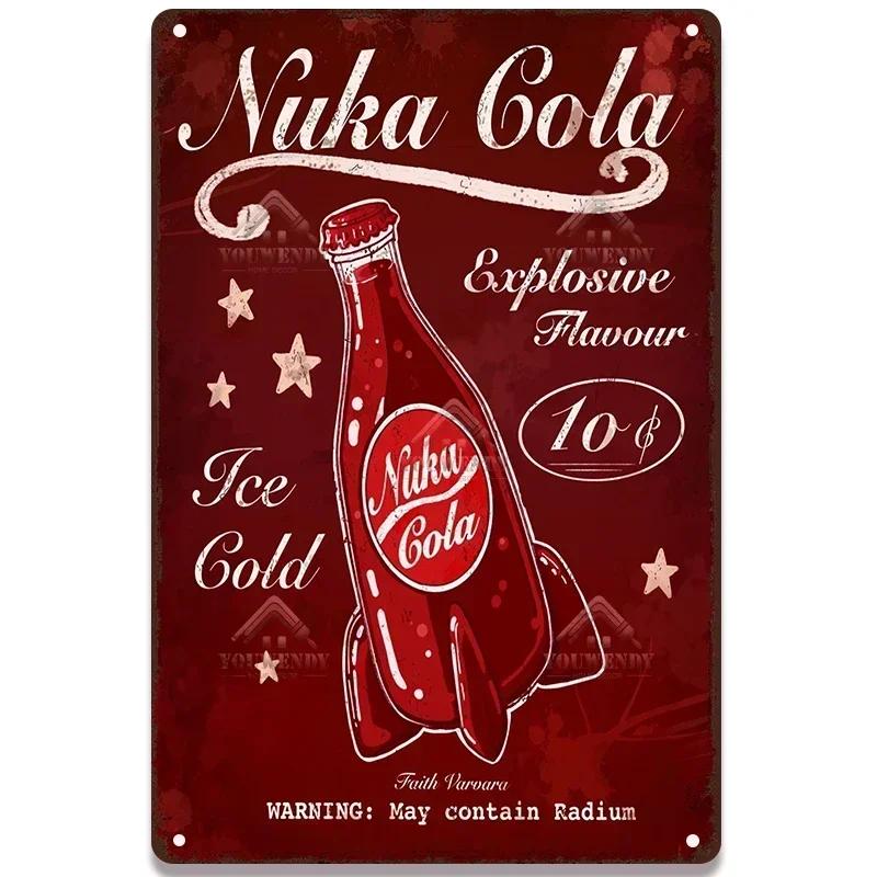 Nuka Cola Drink Posters Metal Sign - Ultimate Wall Decor for Pub Gaming Vibes, Retro Game-Themed Metal Art