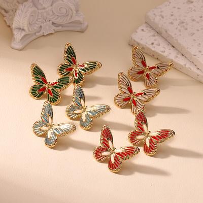 Fashion Trend Enamel Color Oil Drip Craft Butterfly Earrings Women's Gold Retro Stainless Steel Earrings Jewelry