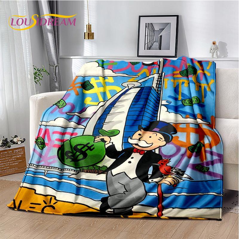 Rich Man Game Monopoly Dollar Cartoon Blanket,Soft Throw Blanket for Home Bedroom Bed Sofa Picnic Travel Office Cover Child Gift