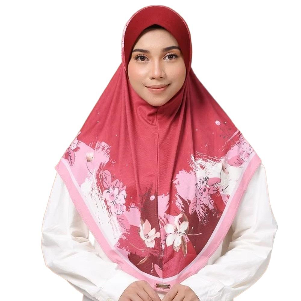 Регулируемый печатный арабский женский платок на голову, шифоновый головной платок, длинный цветочный тюрбан на Ураза-байрам, женский красный