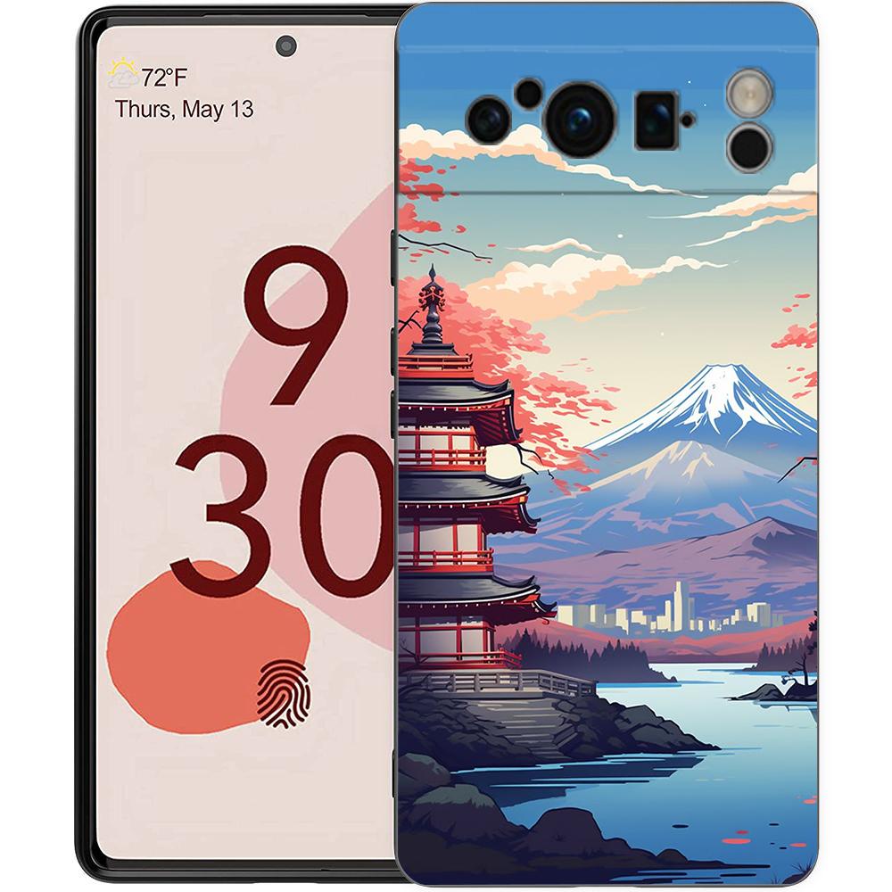 Japan Mount Fuji Painting Cherry blossom Phone Case For Google Pixel 9 8 9A 8A 7 7A 6 Pro XL 6A 5G Black Soft Back TPU Cover
