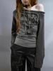 2000s Grunge Vintage Streetwear Hoodie Women American Retro Y2k Harajuku Sexy Aesthetic Loose Pullovers Irrgular Slim Fit Tees