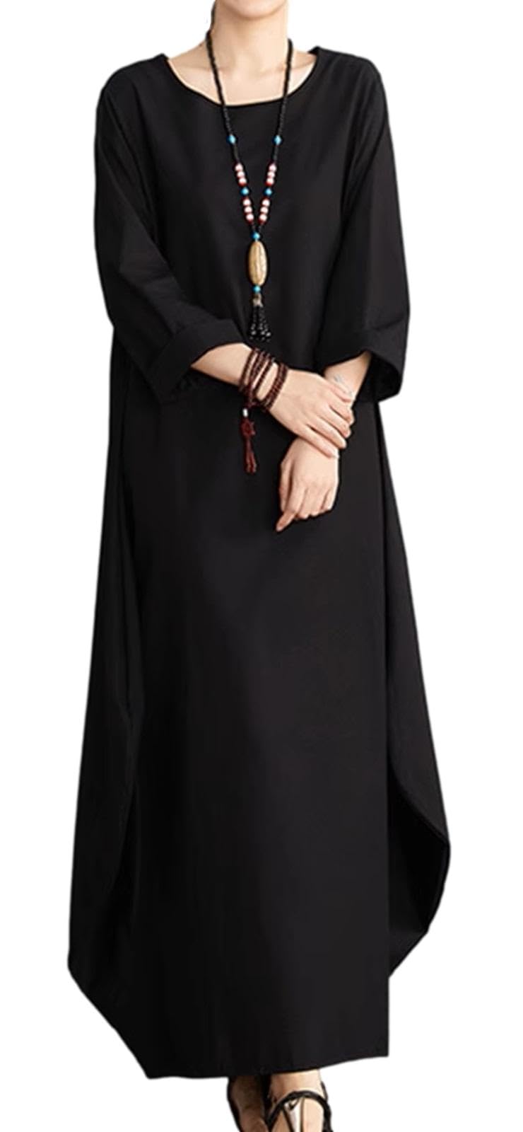 

andrei Платье женское повседневное, уникального кроя баллон, длинное, с дизайном, рукава 3/4, вырез горловины, (JP, Алфавит, L, Стандартный, Черный) чёрный