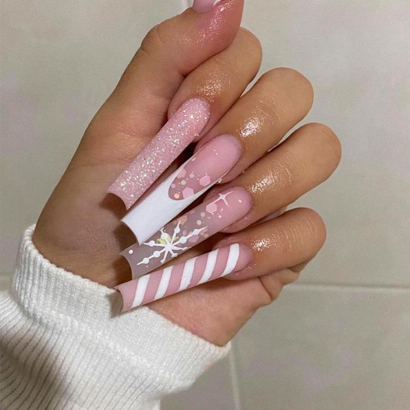 

Cross-Border Wearable Long Coffin Christmas Snowflake Nail Stickers