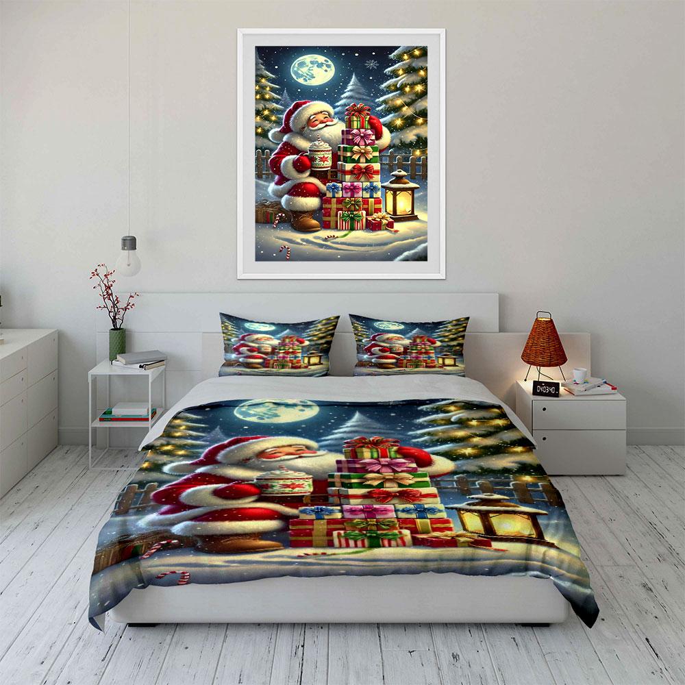 Santa with Gifts Christmas Set Bedding Duvet Cover Set Duvet Cover Pillowcases (1*Duvet Cover 2*Pillowcases, without duvet insert)