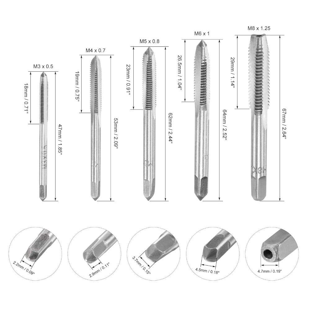 5pcs Straight Flutes Hand Threading Tap Set High Speed Steel  High-quality