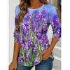Women's Blue Flower Watercolor Printed Long Sleeve