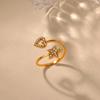Zircon Star Heart Open Rings For Women Stainless Steel Gold Color Opening Adjustable Ring Wedding Engagement Christmas Jewelry
