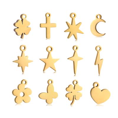 5 Stück Mini Stern Mond Anhänger Zum Herstellen von Halsketten Armbändern Anhänger Zubehör Edelstahl Blume Liebe Anhänger DIY Handgemachter Schmuck