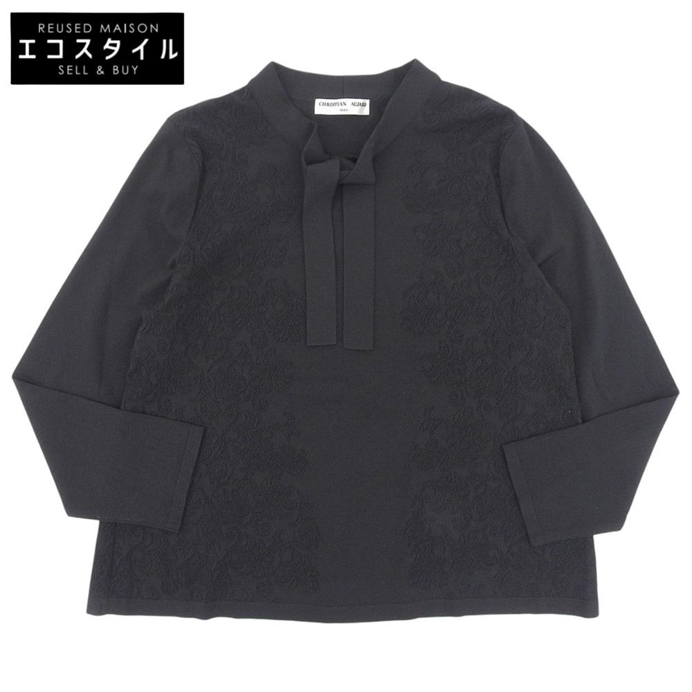 

CHRISTIAN AUJARD Mesh pattern bowtie knit top for ensembles, women s, black, size 15 tops 15 blackUsed