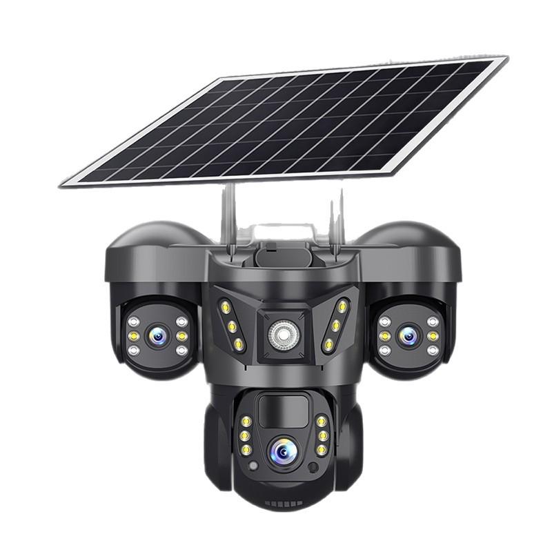 Triple-Screen 360° Wireless Solar Surveillance Camera with Tri-Lens Integration.