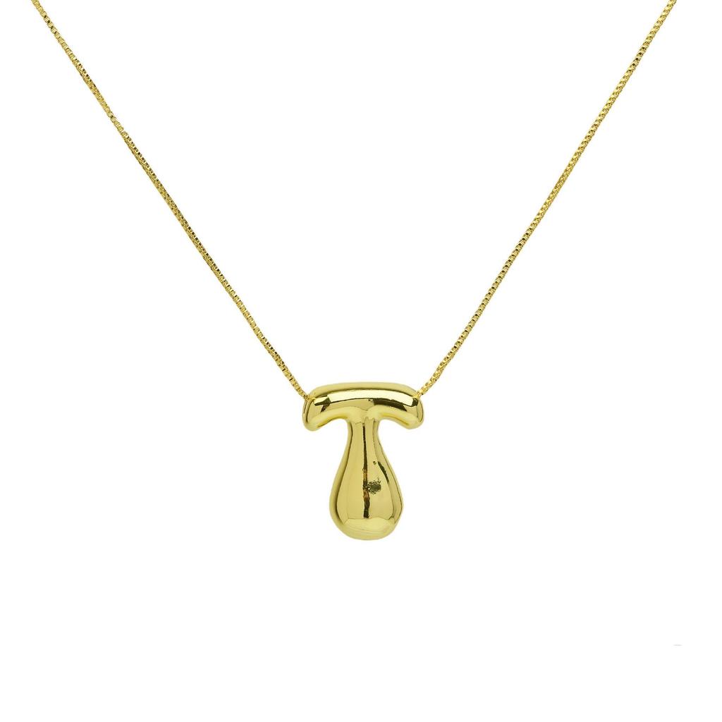 18K Gold Plated Copper Balloon Bubble Chubby Alphabet Pendant Necklace