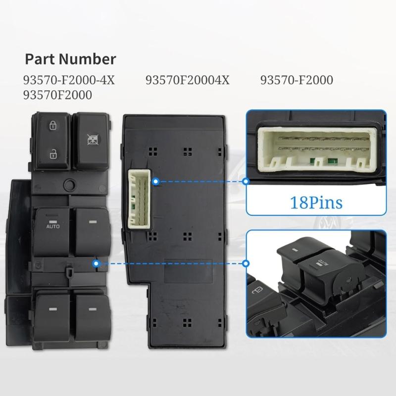 High Reliability Electric Window Switch Glass Lift Button Regulator Front Left Driver Side for 93570-F20004X 93570-F2000