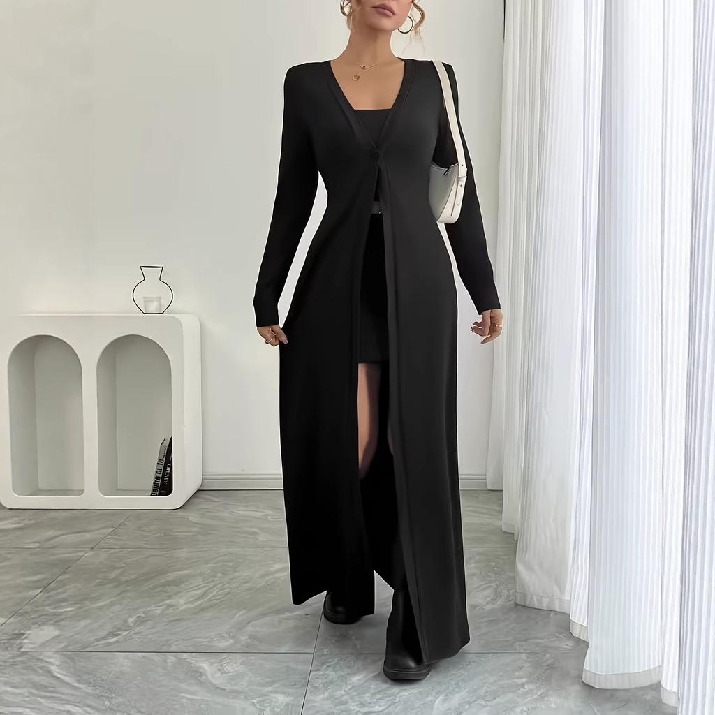 Women's Open Front Long Sleeve Cardigan Loose Fit Casual Solid Long Coat