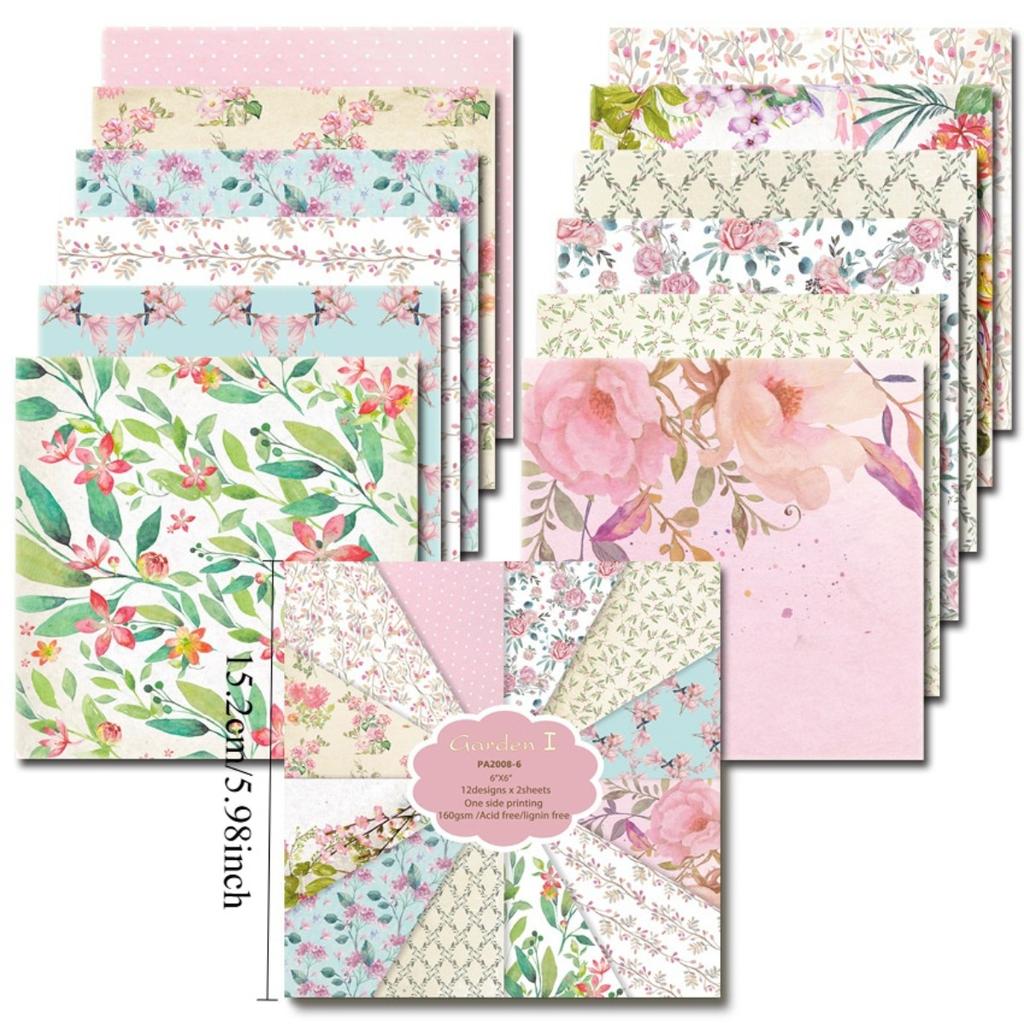 24 ark Färgglada Trädgård Hantverkspapper Block Stansmallar Konst Bakgrund Origami Scrapbooking Korttillverkning