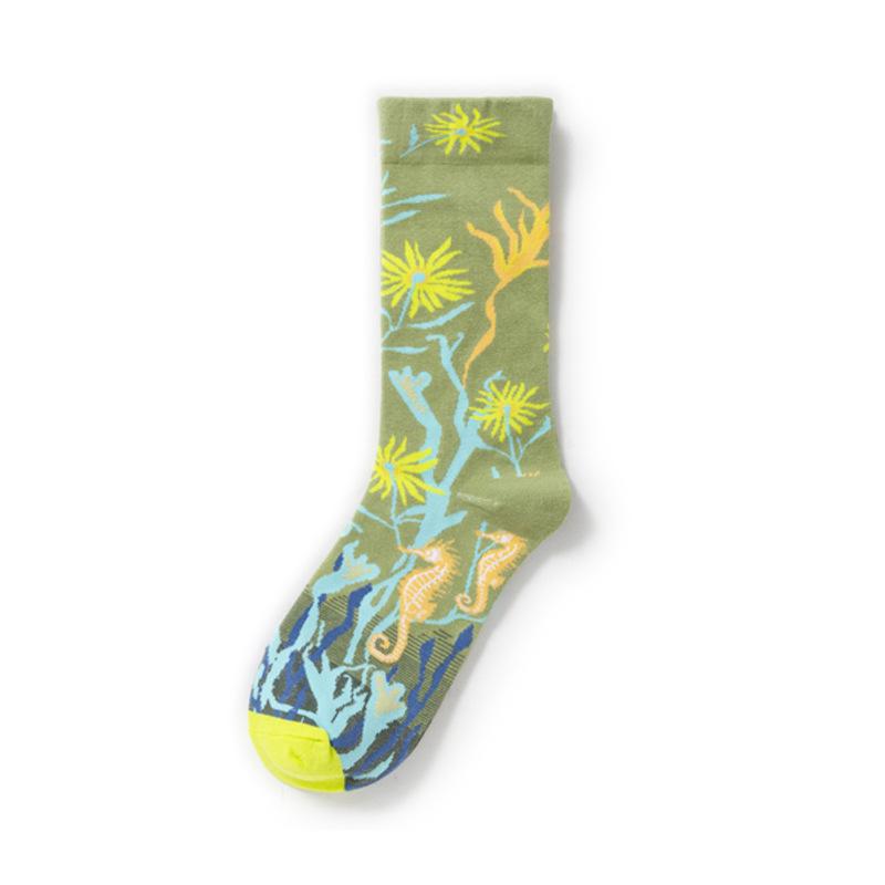 French Retro Abstract Oil Painting Mid-Calf Socks - Trendy Autumn/Winter High-Top Creative Combed Cotton for Women