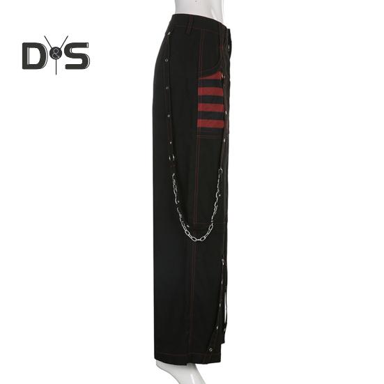 Women Pants High Waist Color Block Wide Leg Casual Trousers Loose Fit Retro Cool Long Pants Streetwear