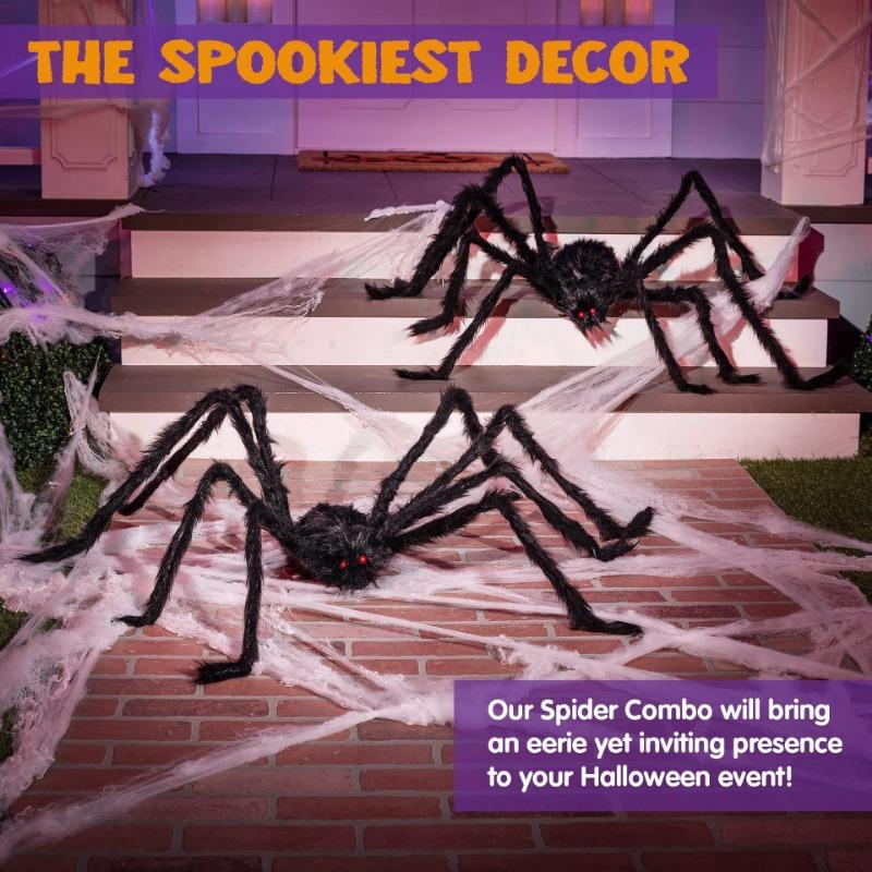 30cm/60cm/90cm/150cm/200cm Black Scary Giant Spider Huge Spider Web Halloween Decoration Props Outdoor Giant Decoration
