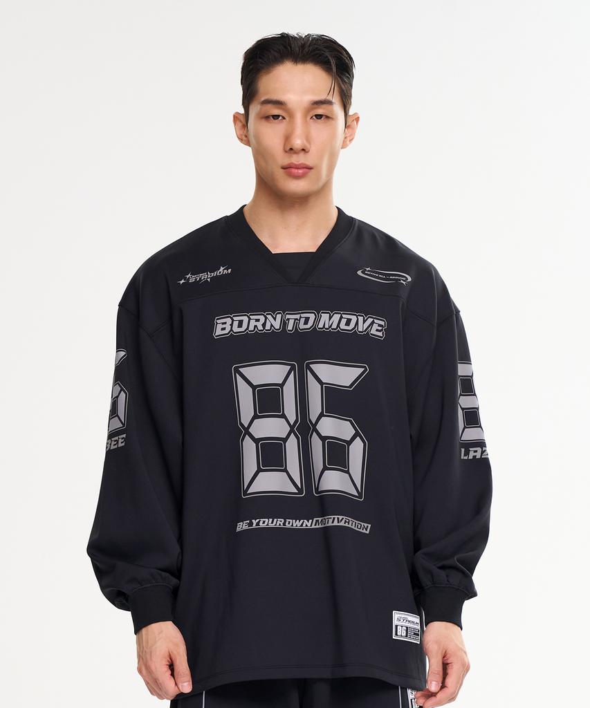 Leijibi Giant Fit Long Sleeve Tee Rugby Jersey Oversized Gym Wear Sweatshirt Running Jersey Block Core M Black 2