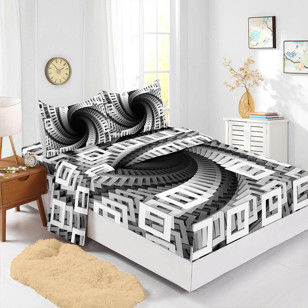 Four-Piece Mattress Set 3D Texture Pattern 3D Digital Printing Kit Mattress Protective Cover