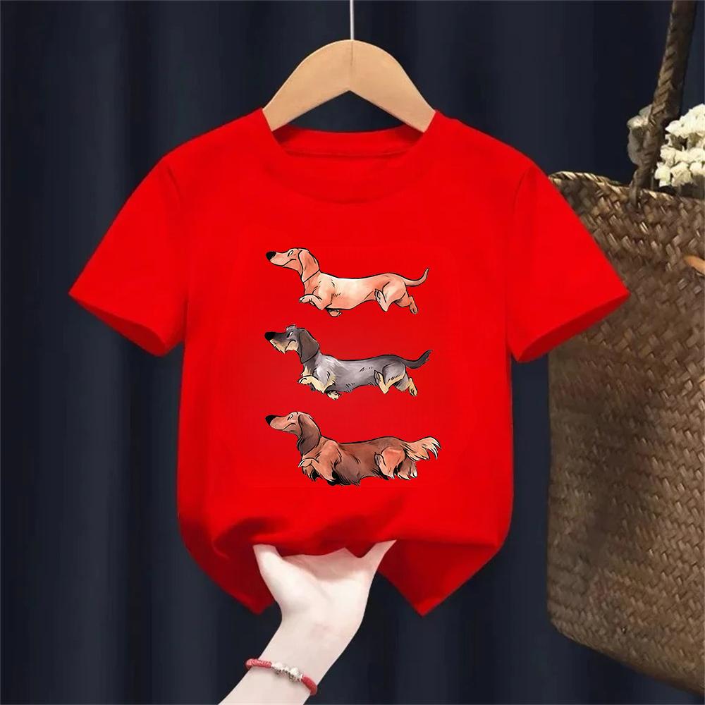 Dachshund Teckel Cute Dog Kids Tshirt Cute Printing Shirt Fashion TShirt for Casual Tops Short Sleeve
