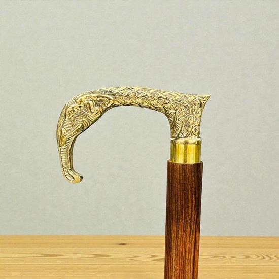 

Handmade Wooden Walking Stick Cane With Brass Elephant Handle 93.98 cm Fathers Mothers Grandfather Grandmother Wedding Anniversary Gift