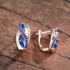 Sparkling Rhombus Blue Natural Zircon English Earrings For Women Fashion  Rose Gold Color Wedding Daily Jewelry