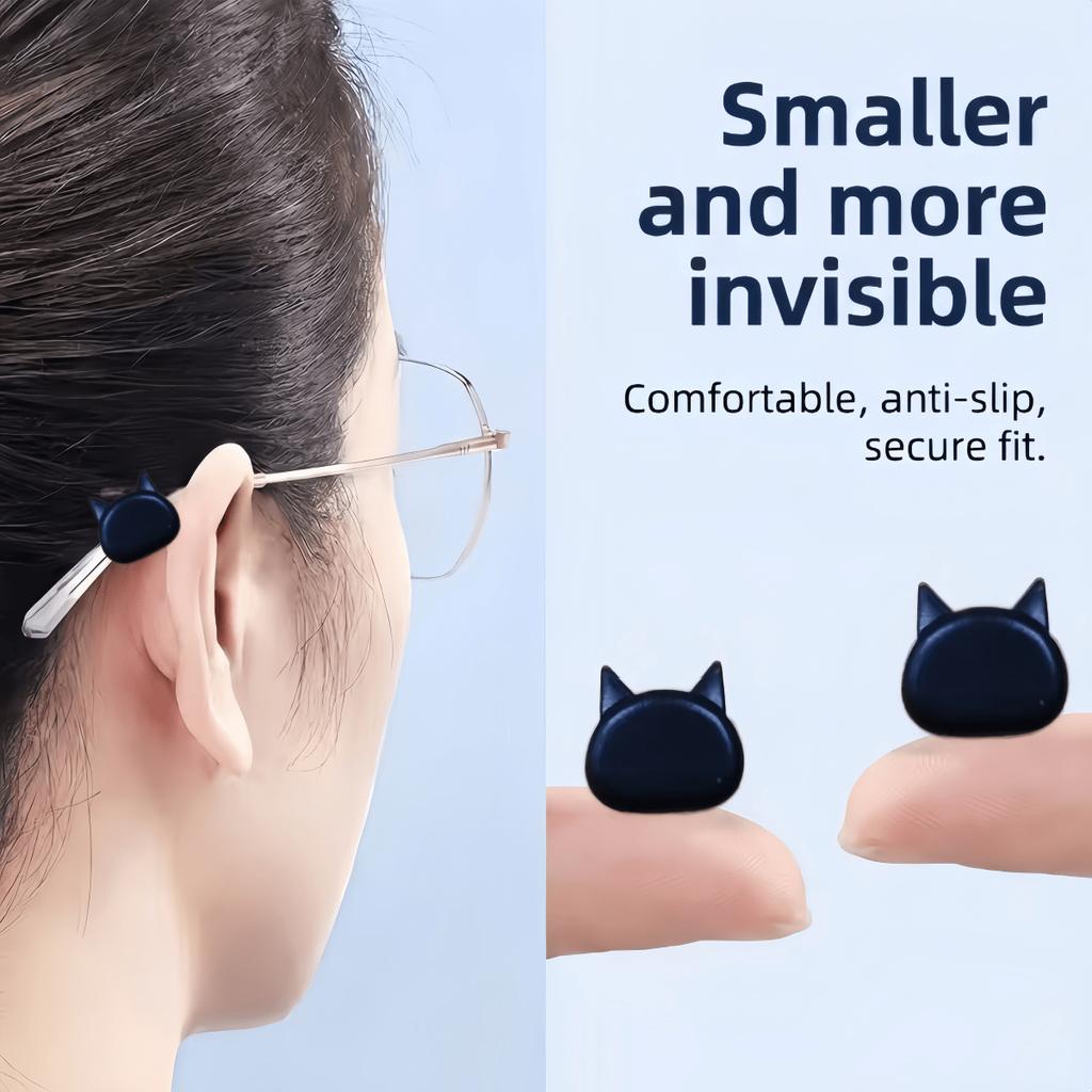 12 Pcs Cute Black Cat Ear Anti-Slip Glasses Ear Grips, Soft Silicone Eyeglasses Temple Covers To Prevent Slipping