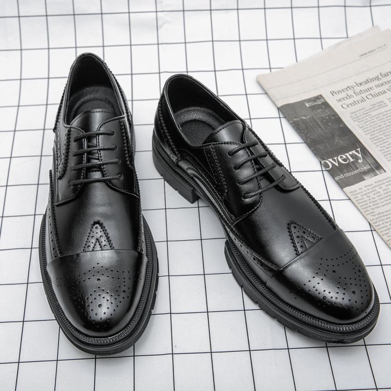 

Кожаная обувь мужская Брок мужская обувь нарядная деловая с круглым носком на толстой подошве увеличивающая рост шнуровка обувь в британском стиле повседневная кожаная обувь 37 чёрный