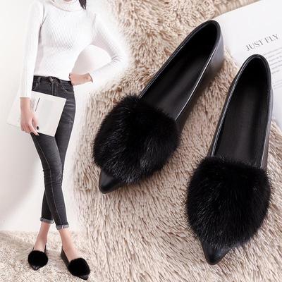 Women's 2025 Mink Fur Moccasins Loafers, Winter Velvet Pointed Toe Flats, Large Size 41