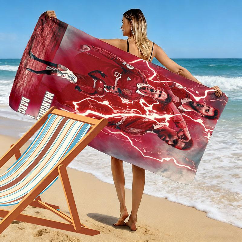 ManUtd Print Beach Towel, Large Soft Quick Dry Towel for Beach Camping Swimming