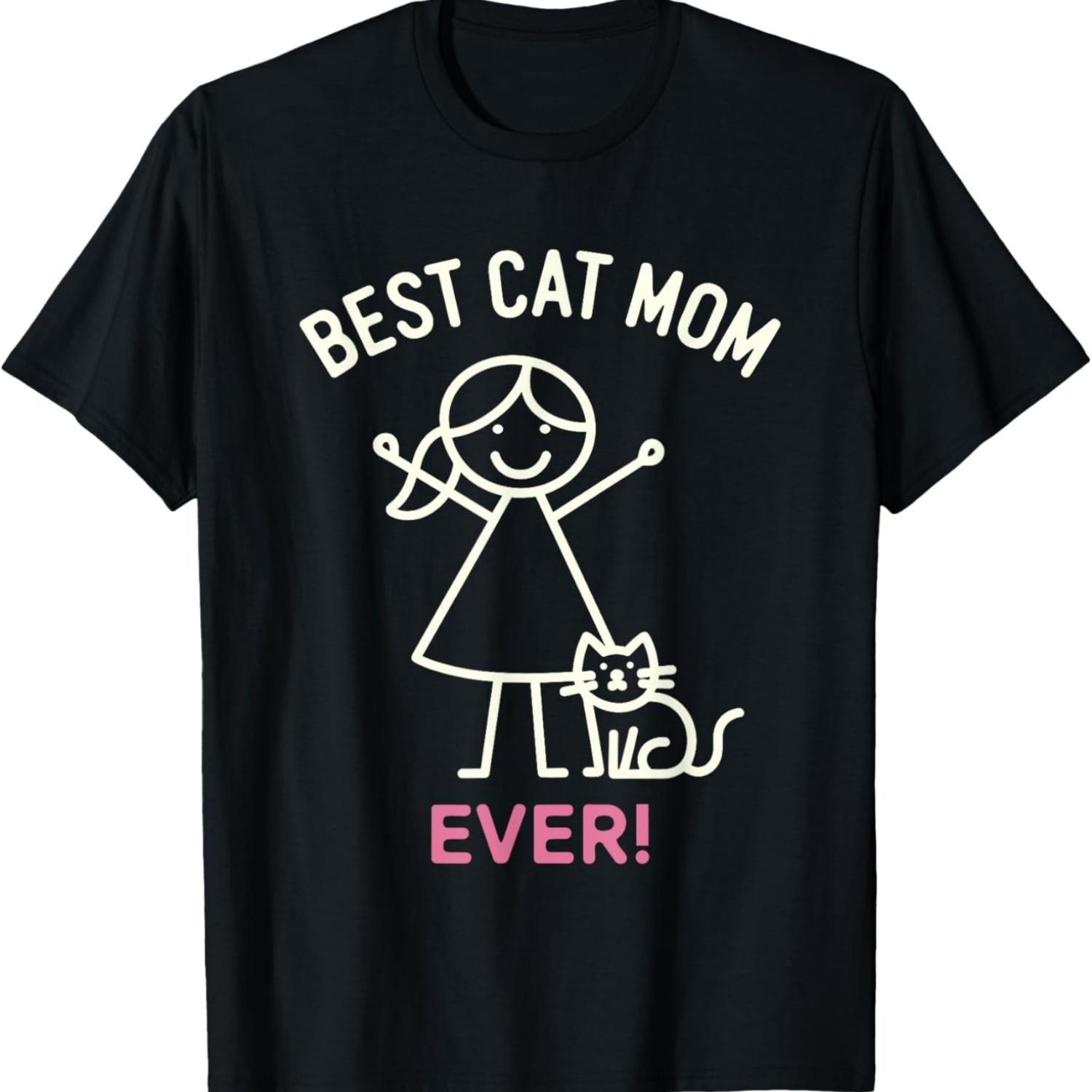 Loving Cat Mom And Kitty Fun Illustration T-Shirt S чёрный