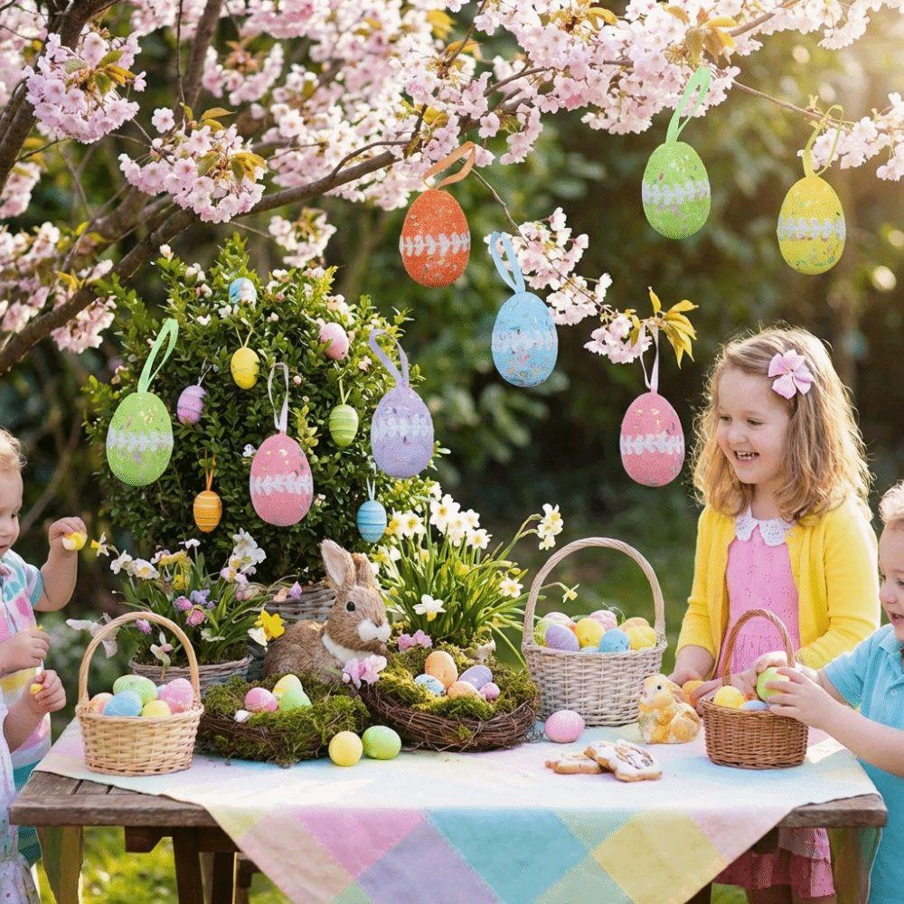 6Pcs DIY Craft Fake Easter Eggs Colorful Eggs Hanging Ornaments  Easter Party