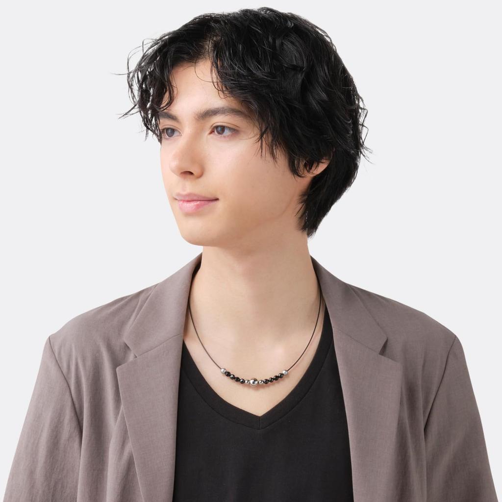 Phiten Black Onyx Wire Necklace, 40cm, Natural Stone, Wire Type, Men's and Women's, Lightweight, Metax, Health Accessory, Includes Case, Perfect Gift