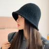 Pălărie tip bucket tricotată pentru femei, stil coreean, amestec de lână - Călduroasă, versatilă, potrivită pentru cap mare, pentru toamnă/iarnă