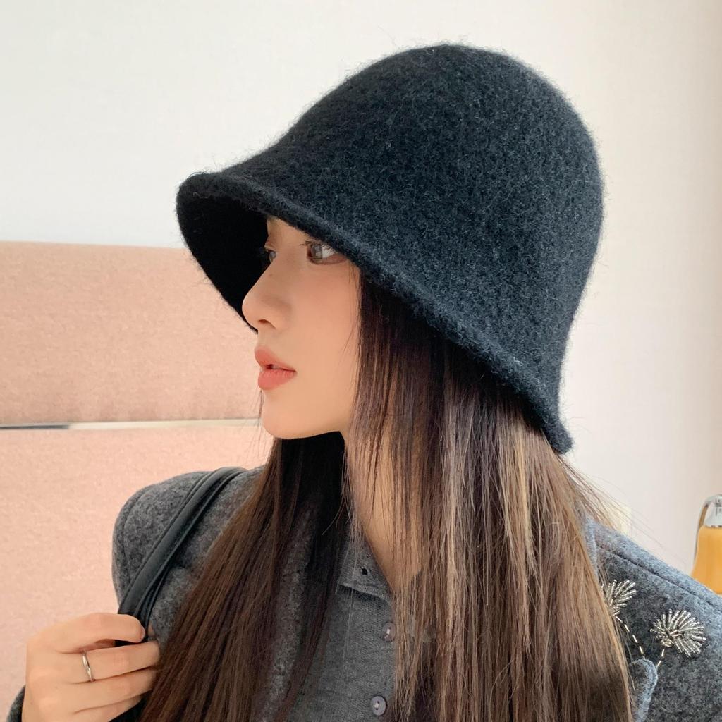 Pălărie tip bucket tricotată pentru femei, stil coreean, amestec de lână - Călduroasă, versatilă, potrivită pentru cap mare, pentru toamnă/iarnă
