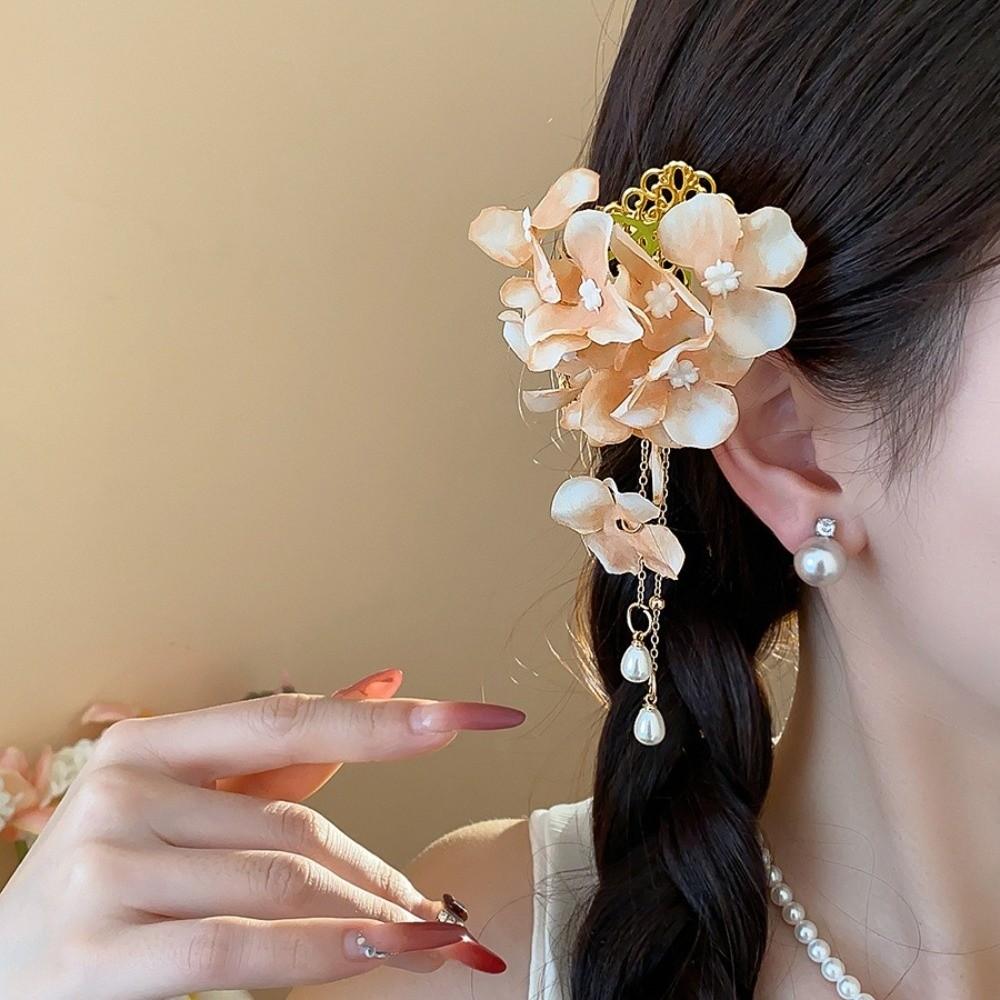 Fabric Flower Hairpin Imitation Pearl Chinese Style Hair Clip Fairy Hanfu Hair Accessories Party